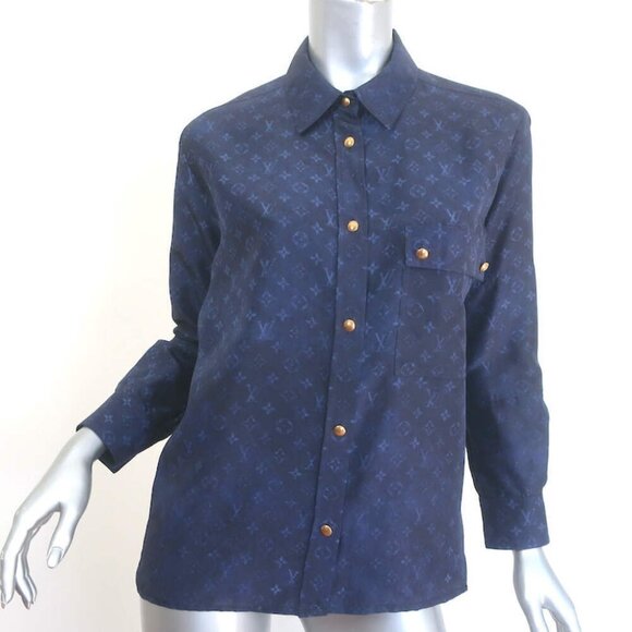 Louis Vuitton Monogram Cloud Masculine Shirt Navy Printed Silk Size 38 - Picture 1 of 8